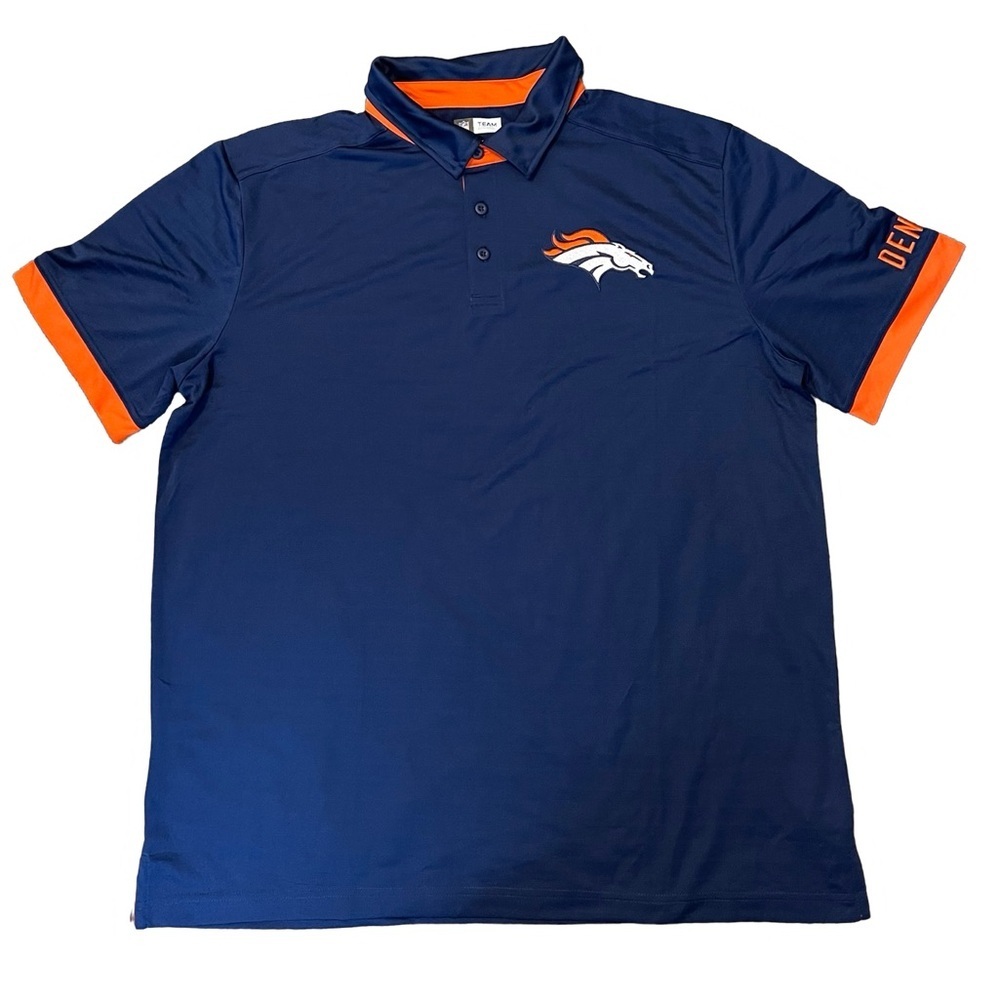 NFL Team apparel Denver Broncos sleeve large logo polo men size 2XL/ blue/orange